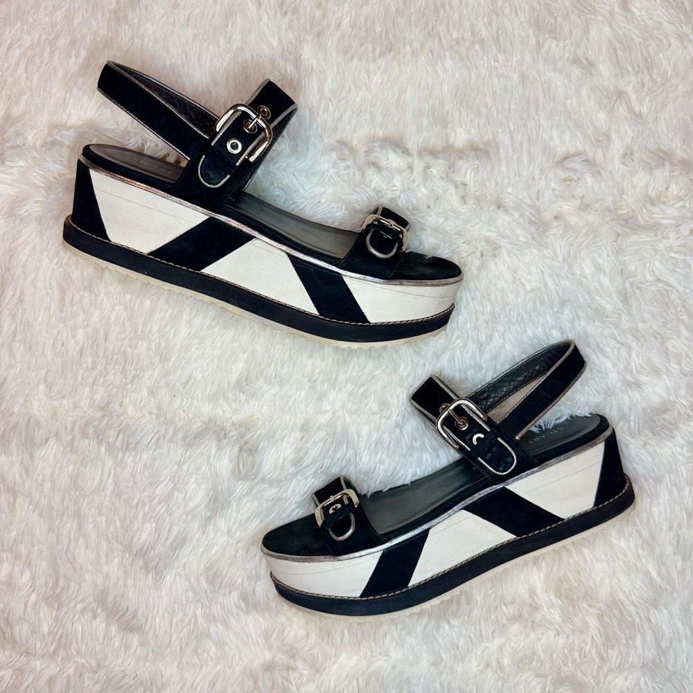 Stuart Weitzman Black and White Platform Sandals
